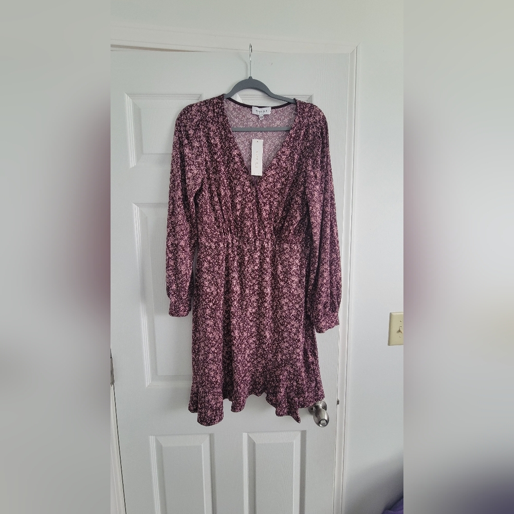Gilli Long Sleeve Floral Dress in Mauve and Black